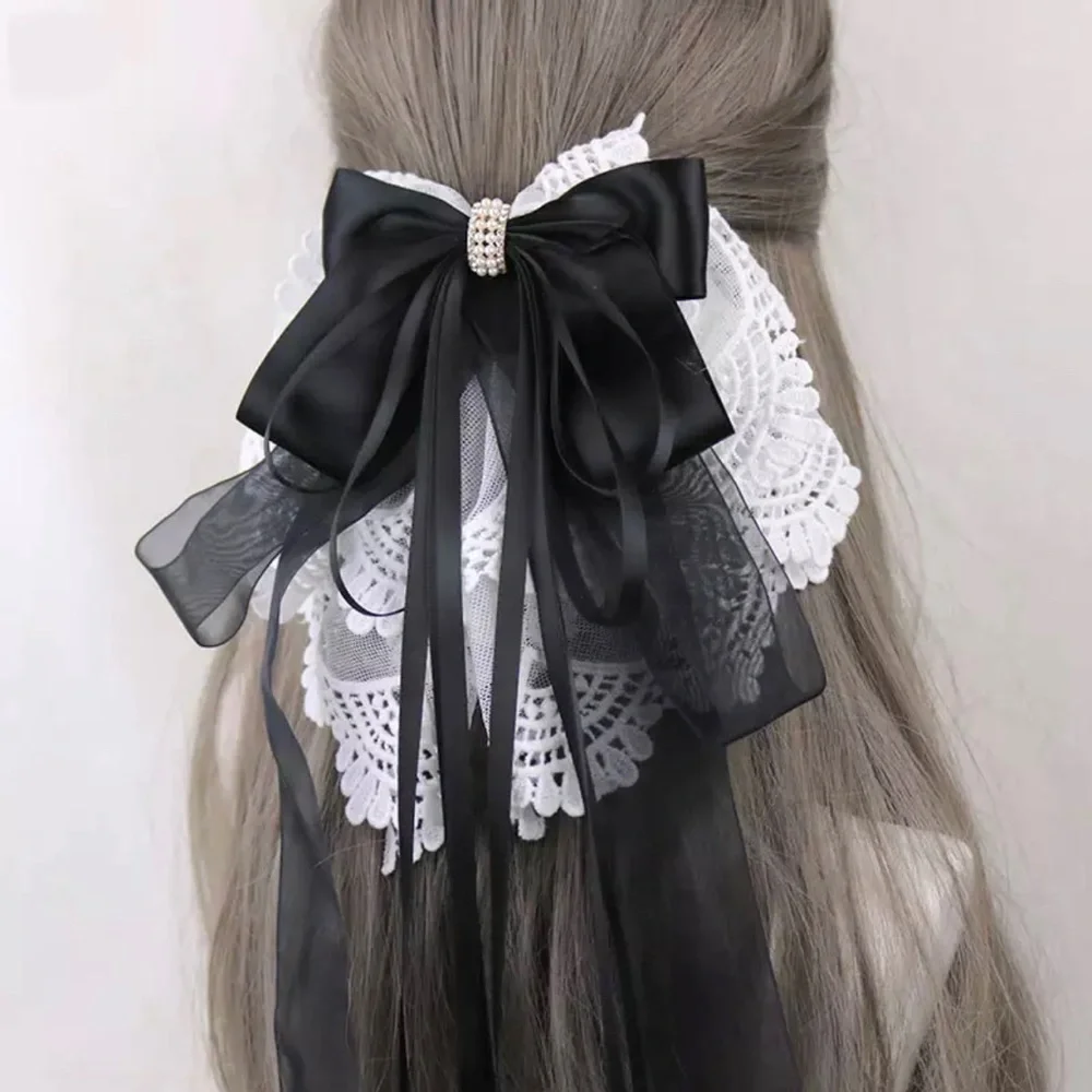 Lavender - Long Oversized Satin & Lace Bow French Barrette Hair Clip